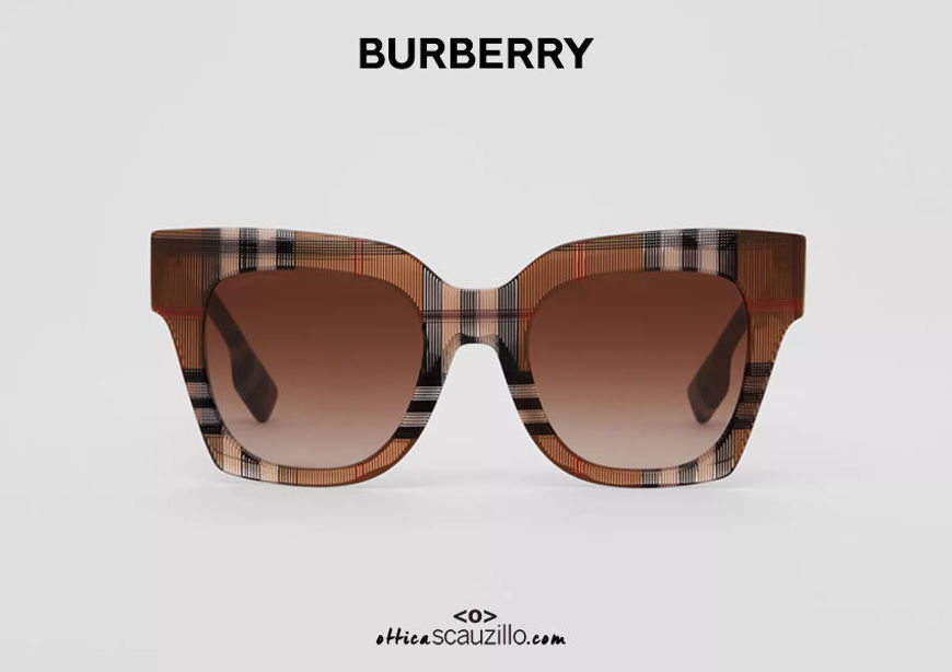 Acquista online su otticascauzillo.com il tuo nuovo occhiale da sole in bio-acetato con montatura squadrata BURBERRY OBE4364 col. marrone betulla