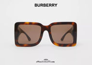 Acquista online su otticascauzillo.com il tuo nuovo occhiale da sole in acetato con montatura squadrata e lettera B BURBERRY OBE4312 col. ambra tartarugato