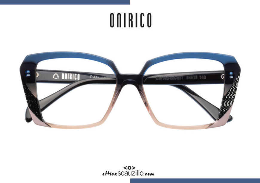 Acquista online su otticascauzillo.com il tuo nuovo occhiale da vista squadrato in acetato ONIRICO ON103 col.831 rosa, blue e nero