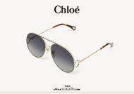 Acquista online su otticascauzillo.com il tuo nuovo occhiale da sole a goccia aviator oversize metallo Chloè col. 0145 oro e nero