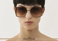 Acquista online su otticascauzillo.com il tuo nuovo occhiale da sole quadrato metallo Celeste Chloè col. 0143 marrone e oro