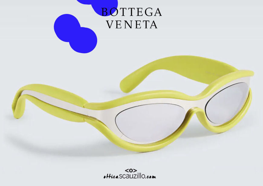 shop online new Bottega Veneta HEM BV 1211 col. silver  lime rubberized oval sunglasses on otticascauzillo.com acquisto online nuovo  Occhiale da sole ovale gommato Bottega Veneta HEM BV 1211 col. argento / lime
