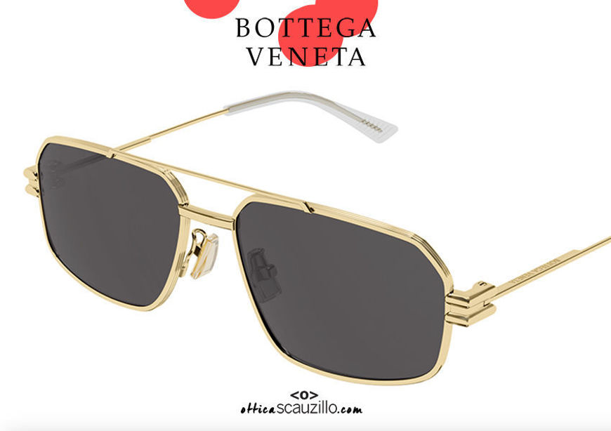 shop online new Bottega Veneta BV 1128 col.002 gold rectangular double bridge sunglasses on otticascauzillo.com acquisto online nuovo Occhiale da sole rettangolare doppio ponte Bottega Veneta BV 1128 col.002 oro