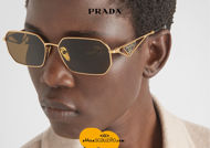 shop online new PRADA A51S geometric hexagon rectangular sunglasses col. gold on otticascauzillo.com acquisto online nuovo Occhiale da sole rettangolare geometrico esagono PRADA A51S col. oro