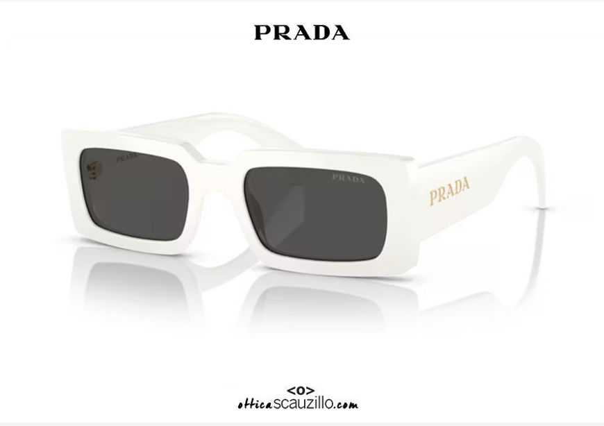 shop online new PRADA SPR A07S squared rectangular sunglasses col. white on otticascauzillo.com acquisto online nuovo Occhiale da sole rettangolare squadrato PRADA  SPR A07S col. bianco