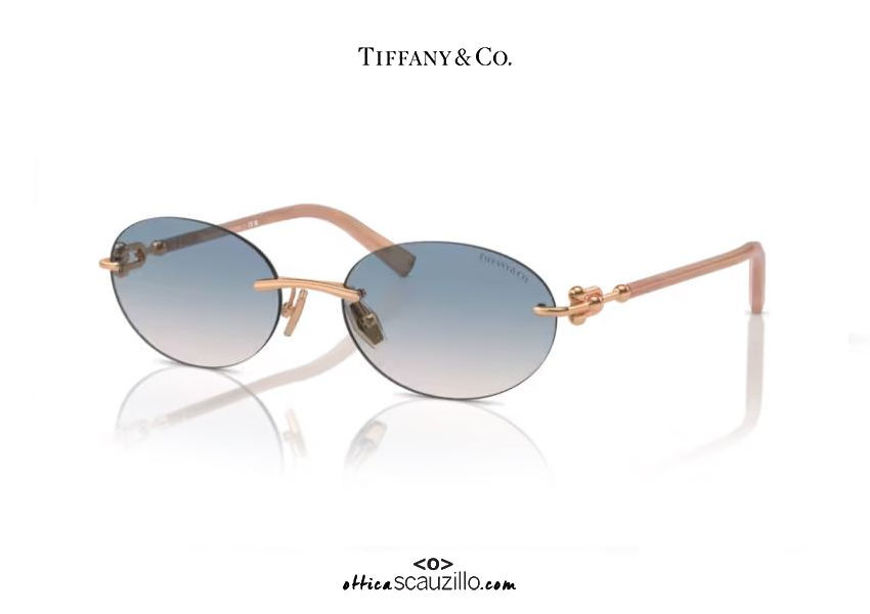 Tiffany TF 3104 rimless oval sunglasses in rose gold on otticascauzillo.com 